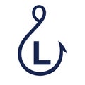 Fishing Logo On Letter L Sign, Fishing Hook Logo Template Royalty Free Stock Photo