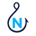 Fishing Logo On Letter N Sign, Fishing Hook Logo Template Royalty Free Stock Photo
