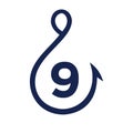 Fishing Logo On Letter 9 Sign, Fishing Hook Logo Template Royalty Free Stock Photo
