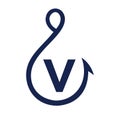 Fishing Logo On Letter V Sign, Fishing Hook Logo Template Royalty Free Stock Photo
