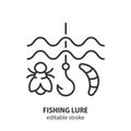 Fishing lure line icon. Insects for fishing. Editable stroke. Vector illustration Royalty Free Stock Photo