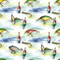 Fishing Lures and Bobbers Pattern Design Royalty Free Stock Photo