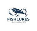 Fishing lures and fish lures, fish, fishing line and hooks, logo design. Animal, wildlife and angling on nature or river, vector d Royalty Free Stock Photo