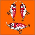 Fishing lures on an orange background Royalty Free Stock Photo