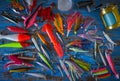 Fishing lures tackle collection minnows Royalty Free Stock Photo