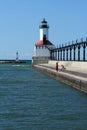 Fishing on the Michigan City Lighthouse pier Royalty Free Stock Photo