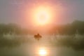 Fishing. A misty morning in a boat Royalty Free Stock Photo