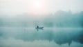 Fishing. A misty morning in a boat Royalty Free Stock Photo