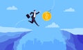 Fishing money chase business concept with businessman running after dangling dollar.