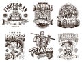 Fishing monochrome vintage emblems Royalty Free Stock Photo