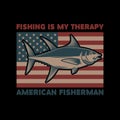 Fishing is my therapy. American flag with tuna fish illustration. Design element for poster, card, banner, t shirt Royalty Free Stock Photo