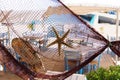 Fishing Net Decorated With Starfish And Seashell At Traditional Greek Restaurant By Beach And Fishing Port Royalty Free Stock Photo