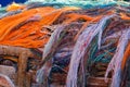 Fishing net on a fishing vessel deck Royalty Free Stock Photo