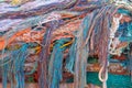 Fishing net on a fishing vessel deck. Royalty Free Stock Photo