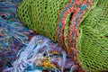 Fishing net on a fishing vessel deck. Royalty Free Stock Photo