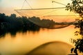 Fishing net on the river Bojana in Montenegro in the sunset