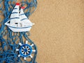 Fishing net with summer decorations Royalty Free Stock Photo