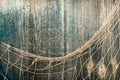 Fishing net on vintage wood, maritime nautical background texture