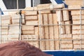 Fishing nets and boxes to put the fish at the entrance of a fish market in a marine port in Andalucia, Spain Royalty Free Stock Photo