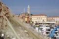 Fishing nets and motor boats in Rovinj harbour