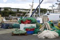 Fishing nets and ropes in the harbor. Royalty Free Stock Photo