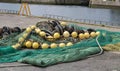 Fishing nets and ropes in the harbor. Royalty Free Stock Photo