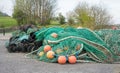 Fishing nets, ropes and rusty chains in a Castletownbere harbor Royalty Free Stock Photo