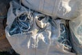 Fishing nets in a sack. A network for fishing on the fishing quay Royalty Free Stock Photo