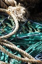 Fishing nets and sea ropes in the port. Royalty Free Stock Photo