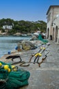 Fishing nets and tackle in port of Cala Figuera