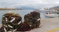 fishing nets and fishing yachts on the quay