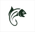 fishing outdoor sport, fish and hook vector icon logo design