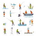 Fishing People Fish And Tools Icons Set Royalty Free Stock Photo