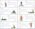 Fishing People Hobbies Set Vector Illustration