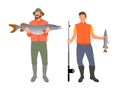 Fishing People with Results Vector Illustration