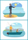 Fishing People Set Images Vector Illustration