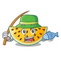 Fishing a piece of a yellow watermelon cartoon