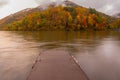 Fishing Pier On The Bluestone River Surrounded With Fall Foliage