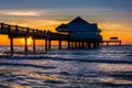 Fishing pier in the Gulf of Mexico at sunset, Clearwater Beach, Royalty Free Stock Photo