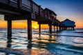Fishing pier in the Gulf of Mexico at sunset, Clearwater Beach, Royalty Free Stock Photo