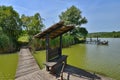 Fishing places at the lake from Hanul Pescarilor restaurant in Oradea. Royalty Free Stock Photo