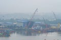 Ship building shipyard Platform Supply Vessels hazy morning | Terengganu - Malaysia.