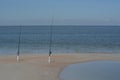 Fishing poles on Fernandina Beach, Cumberland Sound, Fort Clinch State Park, Nassau County, Florida USA Royalty Free Stock Photo