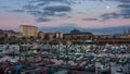 Fishing Port of Ferrol by Night with Full Moon Blue and magenta Sky La CoruÃÂ±a Galicia Royalty Free Stock Photo