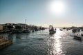 Fishing port at sunset, beautiful fishing village. Isla Cristina, Huelva, province of Andalusia, Spain Royalty Free Stock Photo