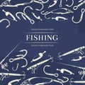 Fishing poster with hook, fishing rod Royalty Free Stock Photo