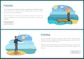 Fishing Posters Set and Text Vector Illustration