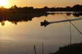 Fishing in Pripyat at sunset Royalty Free Stock Photo