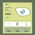 Fishing reel flat landing page website template. Fishing hook, fishing line, worm. Web banner with header, content and Royalty Free Stock Photo