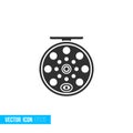 Fishing reel icon in silhouette flat style isolated on white background. Royalty Free Stock Photo